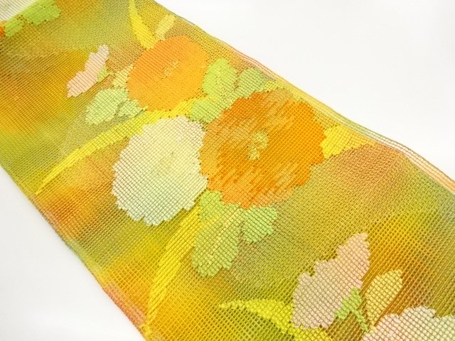 JAPANESE KIMONO / NAGOYA OBI FOR SUMMER / WOVEN KIKU